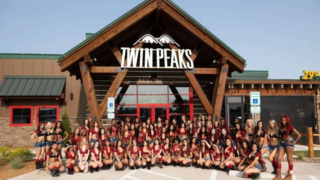 a staff get together outside the restaurant Twin Peaks